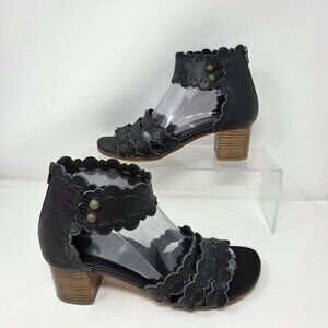 BaliELF Midsummer Leather Black Ankle Strap Zipper Back Sandals Women's 8 Shoe